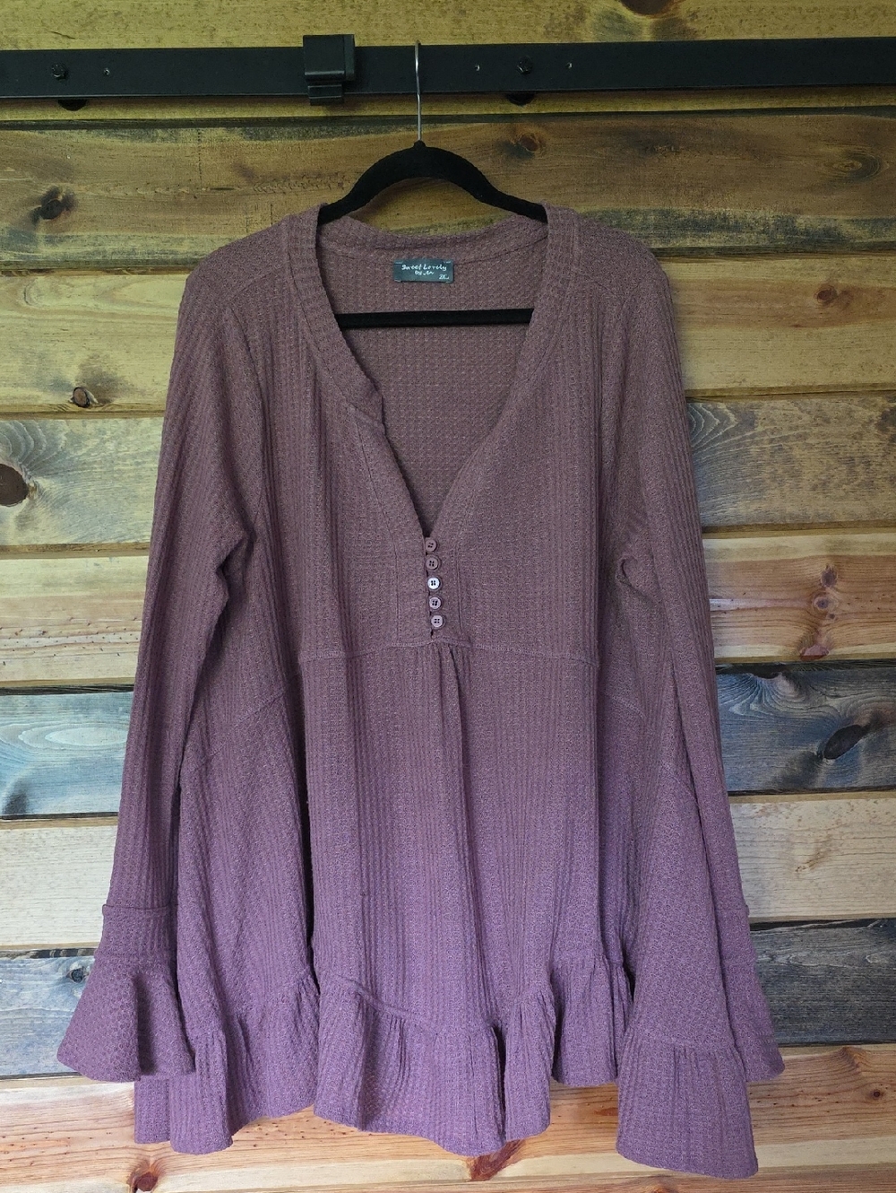 Sweet Love Mauve Waffle Knit Henley Top